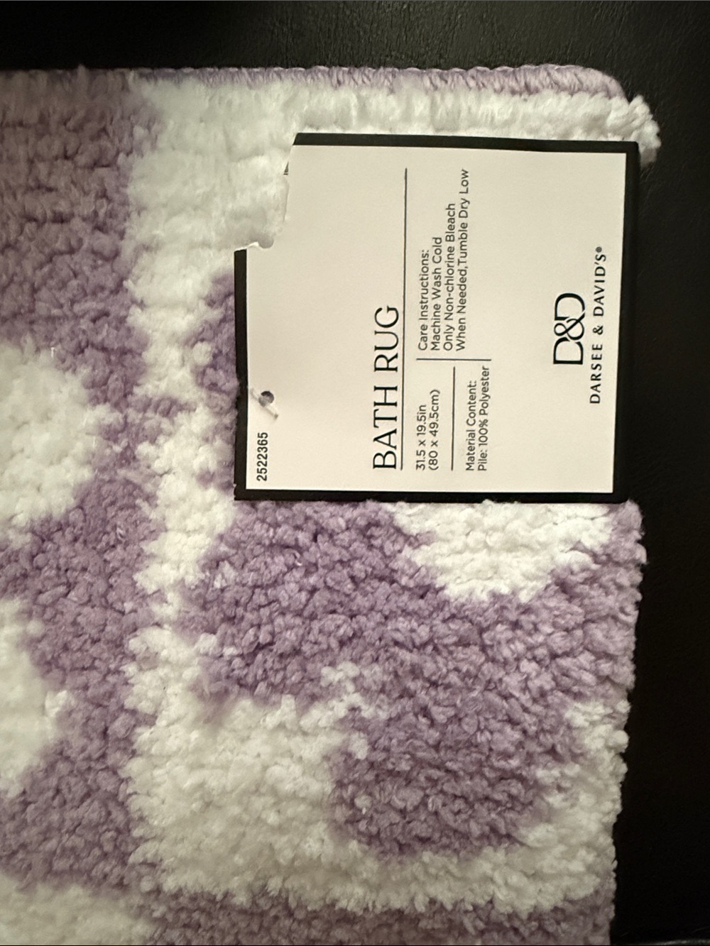 Darsee & David's Plush Lavender and White Bath Rug